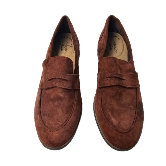 Clarks Shoes - Clarks Trish Rose Mahogany Suede Penny Loafers Womens Size 7 M UltimateComfort